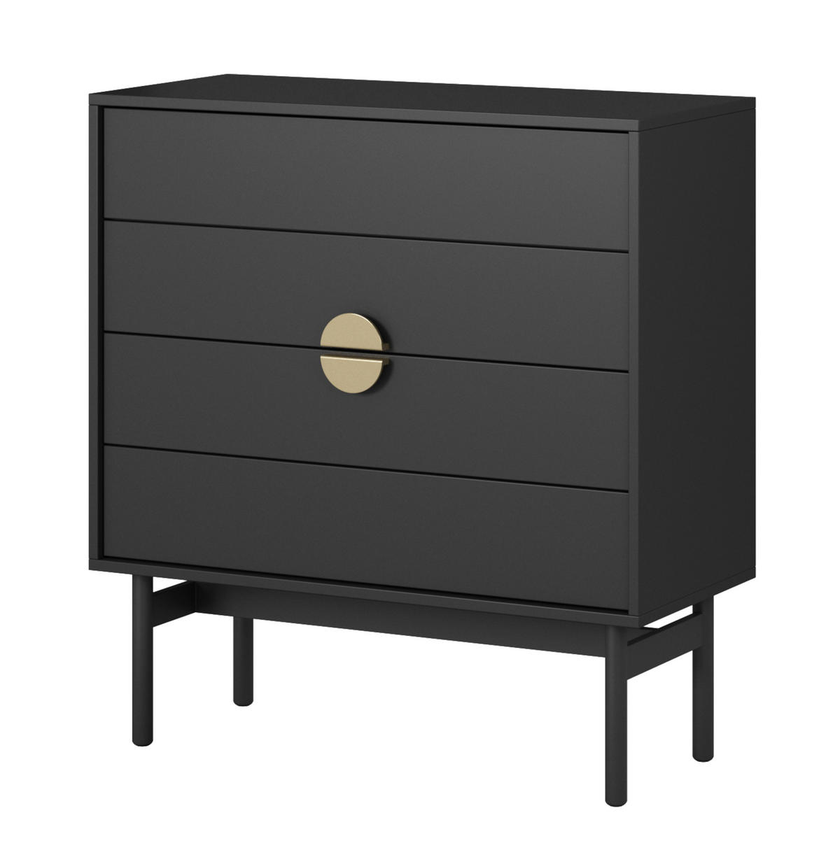 KOMMODE Stoon Schwarz 85,5 cm - Goldfarben/Schwarz, Holzwerkstoff/Metall (85.5/93/38cm) - Selsey
