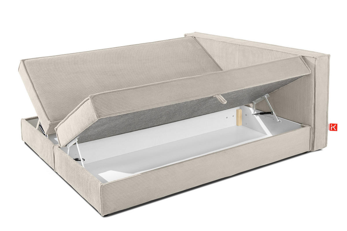 BOXSPRINGBETT ROTI mit Stauraum, cremefarben - Creme/Schwarz, Holz/Holzwerkstoff (180/200cm) - KONSIMO®