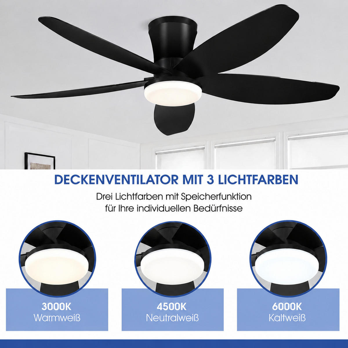 DECKENVENTILATOR Schwarz 106,7 cm mit LED und leisem DC-Motor - Schwarz, Kunststoff (106.7/106.7/21.8cm) - Surtime