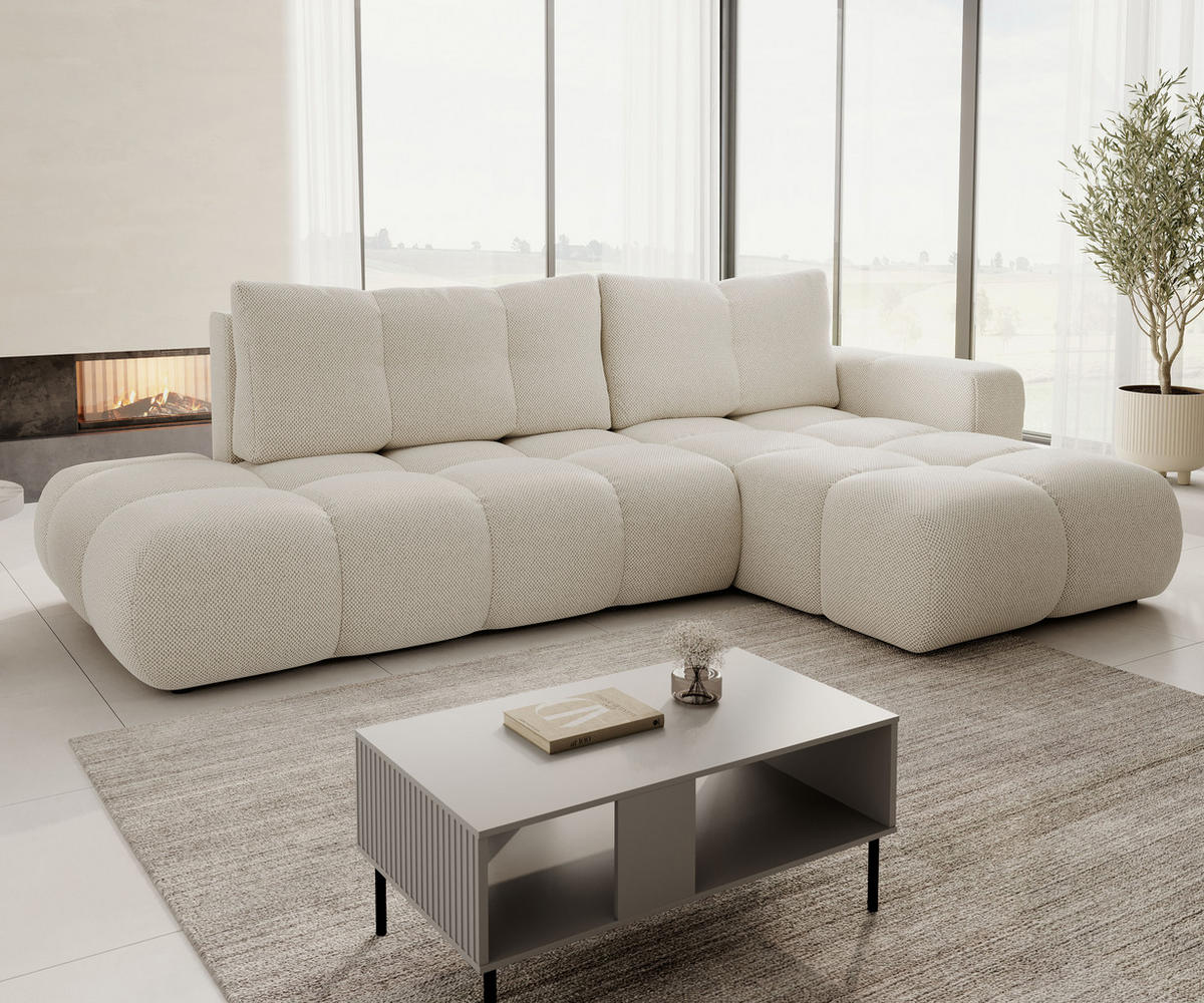 ECKSOFA L Form Hosio Beige 286/177/88 cm Rechts mit Schlaffunktion - Beige/Schwarz, Kunststoff/Textil (286/177cm) - AX Living