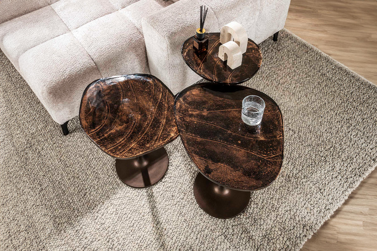 BEISTELLTISCH DARI Braun Glas - Braun/Kupferfarben, Glas/Metall (38/33/60cm) - KAWOLA