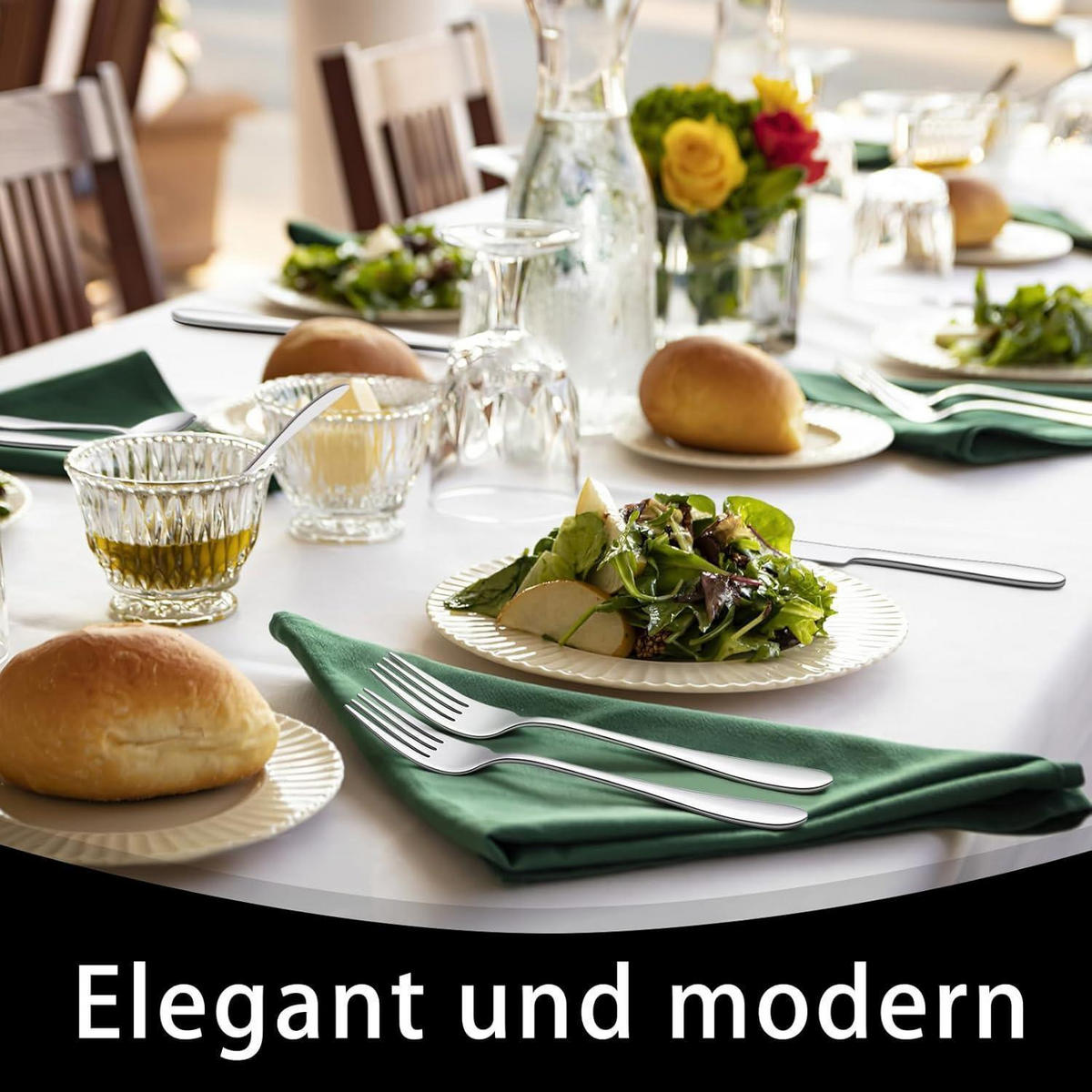 BESTECKSET 36-teilig für 6 Personen Edelstahl mit Steakmessern - Silberfarben, Metall