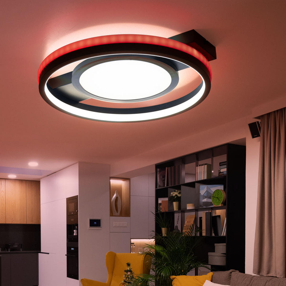 LED DECKENLEUCHTE Schwarz Metall - Schwarz, Metall (43/40/6.8cm) - Globo Lighting