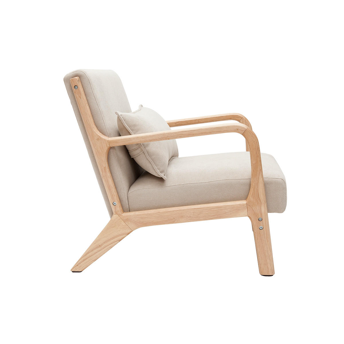 SESSEL Stoff Samteffekt Beige Helles Holz DERRY - Beige, Textil (84/75.5/66cm) - Miliboo