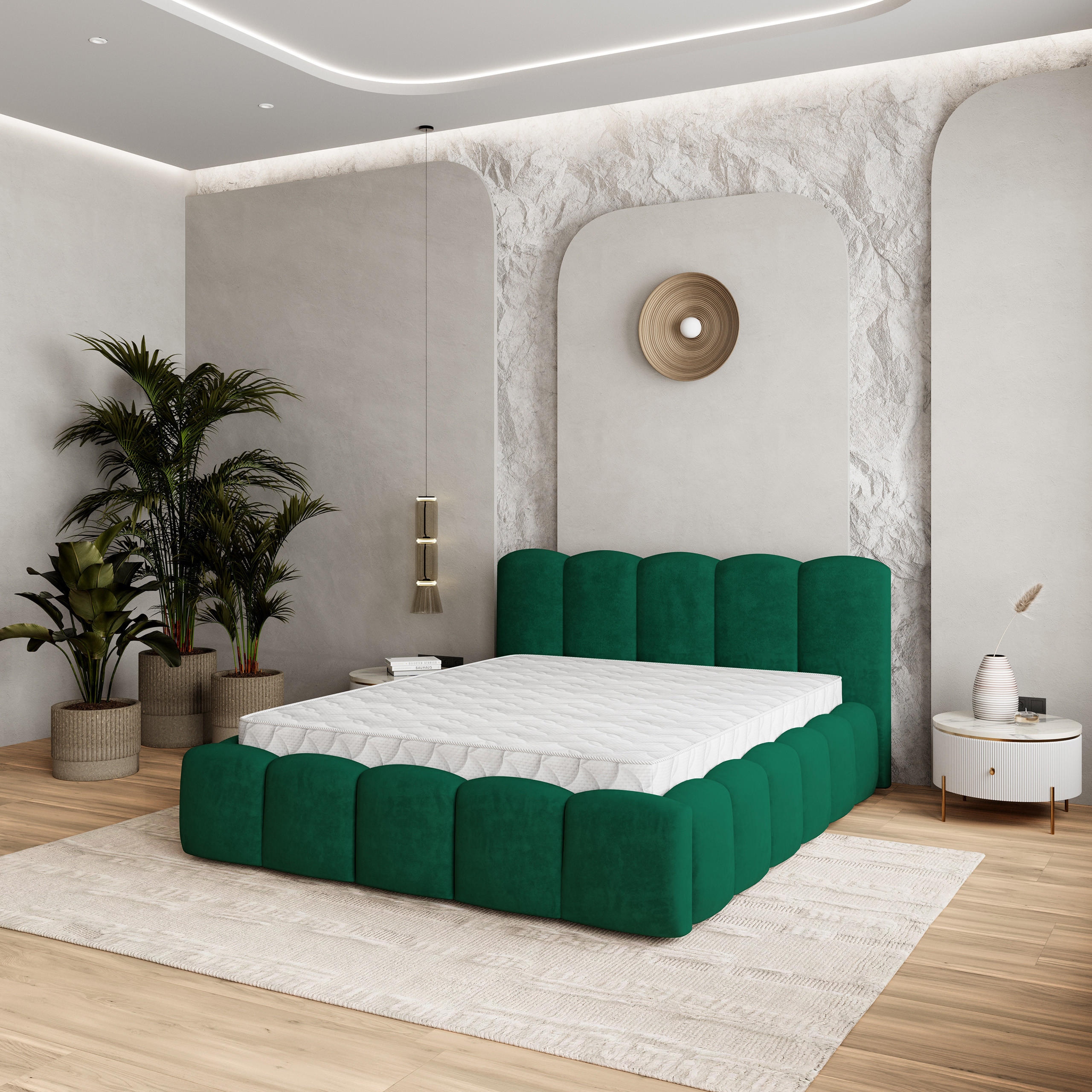 POLSTERBETT FALINA 160x200 cm mit Bettkästen - Grün - Grün, Holz (160/200cm) - MASSENO