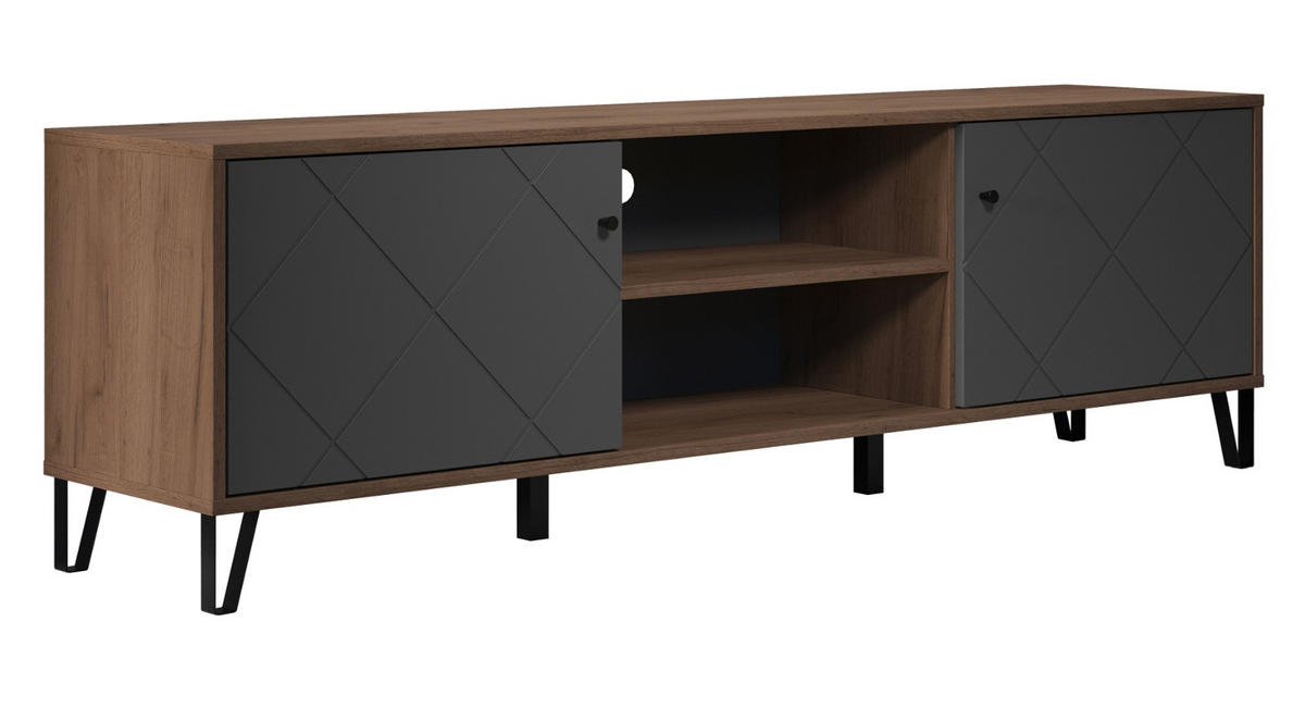 TV-LOWBOARD Graphite grau, Eiche Kraft Gold 186 x 56 cm, TV Unterteil mit Soft-Close - Eichefarben/Schwarz, Holzwerkstoff/Kunststoff (186/56/40cm) - Top.Furn