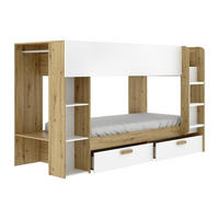 ETAGENBETT 2 x 90 x 200 cm mit Stauraum und Kleiderstange - Weiß & Holzfarben - OZANA - Naturfarben, Holz (97.3/245cm) - Vente-Unique