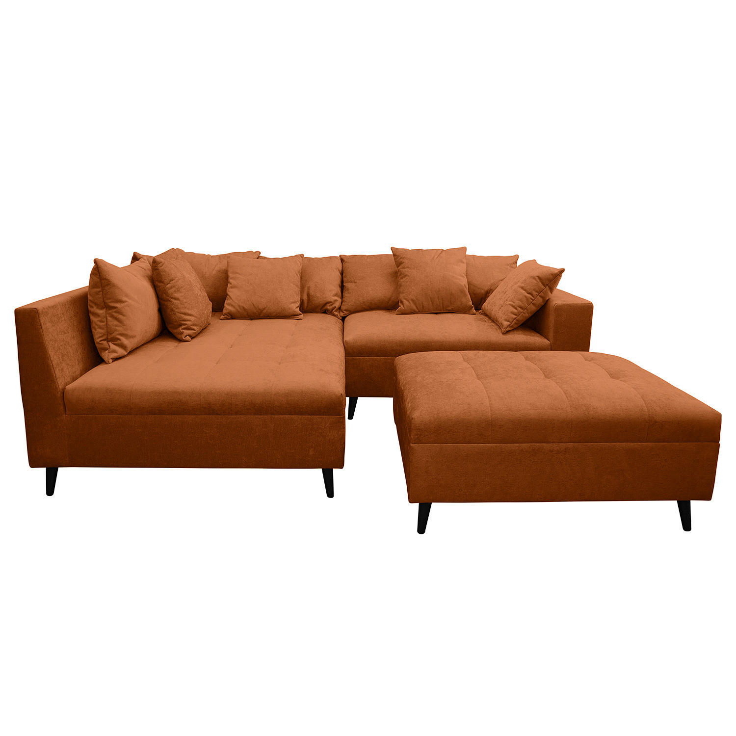 ECKSOFA mit Ottomane und Hocker - Rostfarben/Schwarz, Birkenholz/Textil (247/174cm) - home24