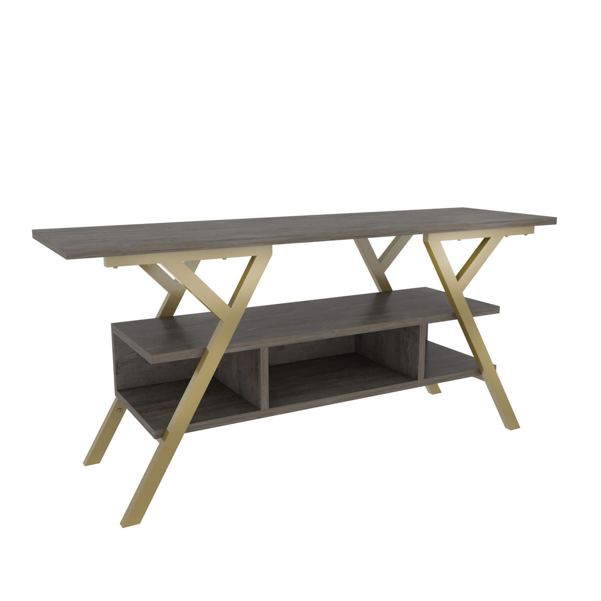 TV Stand Minerva Gold und Wenge - Graubraun, Holzwerkstoff (120/55/35cm) - Decorotika