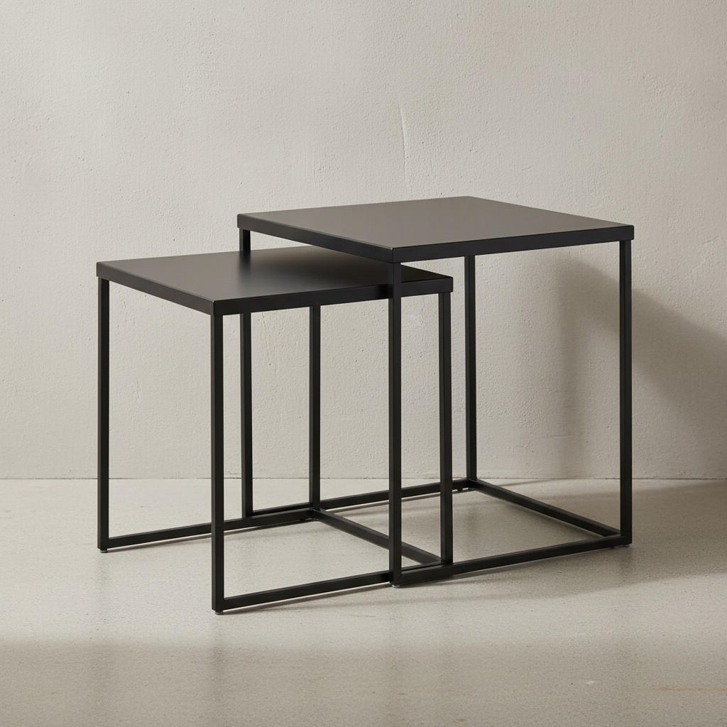 BEISTELLTISCH Set – 2-teilig Schwarz Stahl Industriestil mit Anti-Rutsch - Schwarz, Metall (40/40/45cm) - KADIMA DESIGN