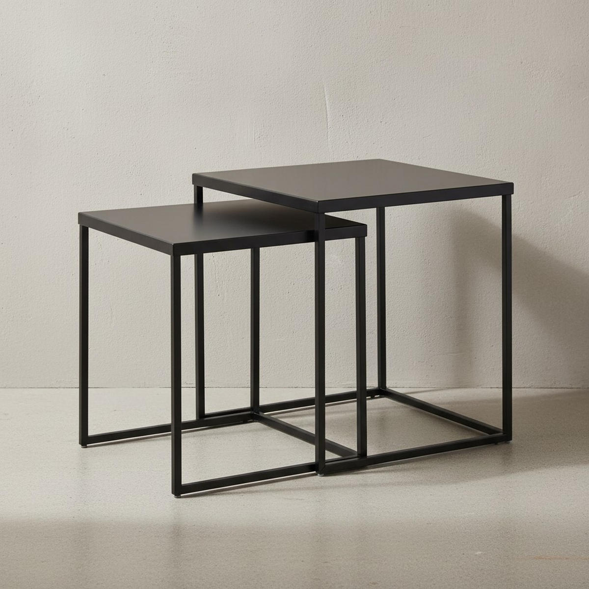 BEISTELLTISCH Set – 2-teilig Schwarz Stahl Industriestil mit Anti-Rutsch - Schwarz, Metall (40/40/45cm) - KADIMA DESIGN