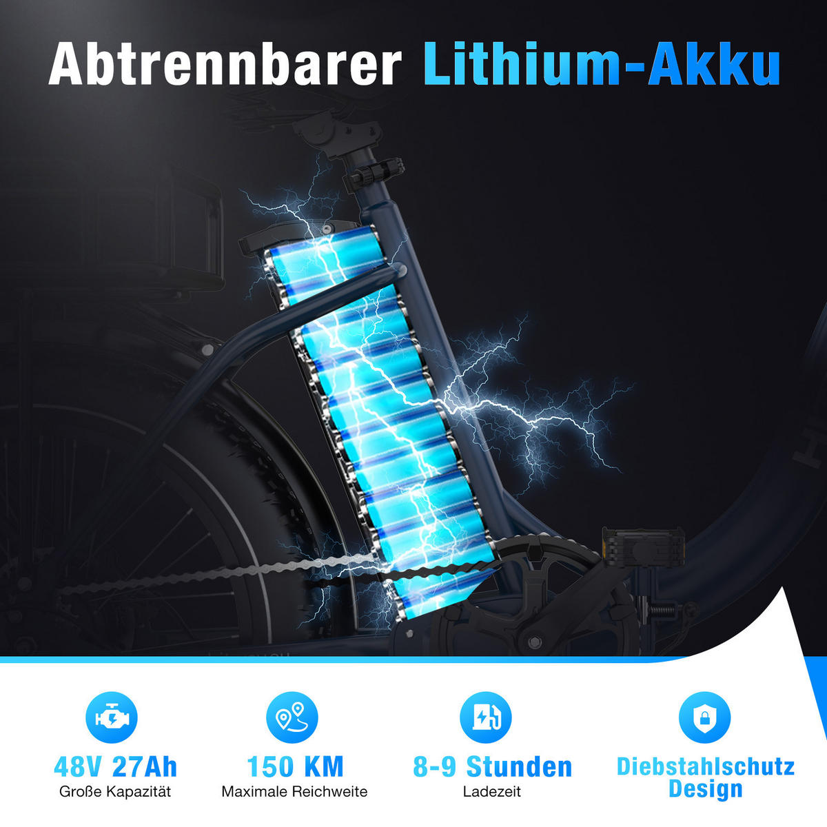 E-BIKE BK6S PLUS-R 1296 Wh Akku Reichweite bis 160 km - Blau, Metall (79cm) - HITWAY