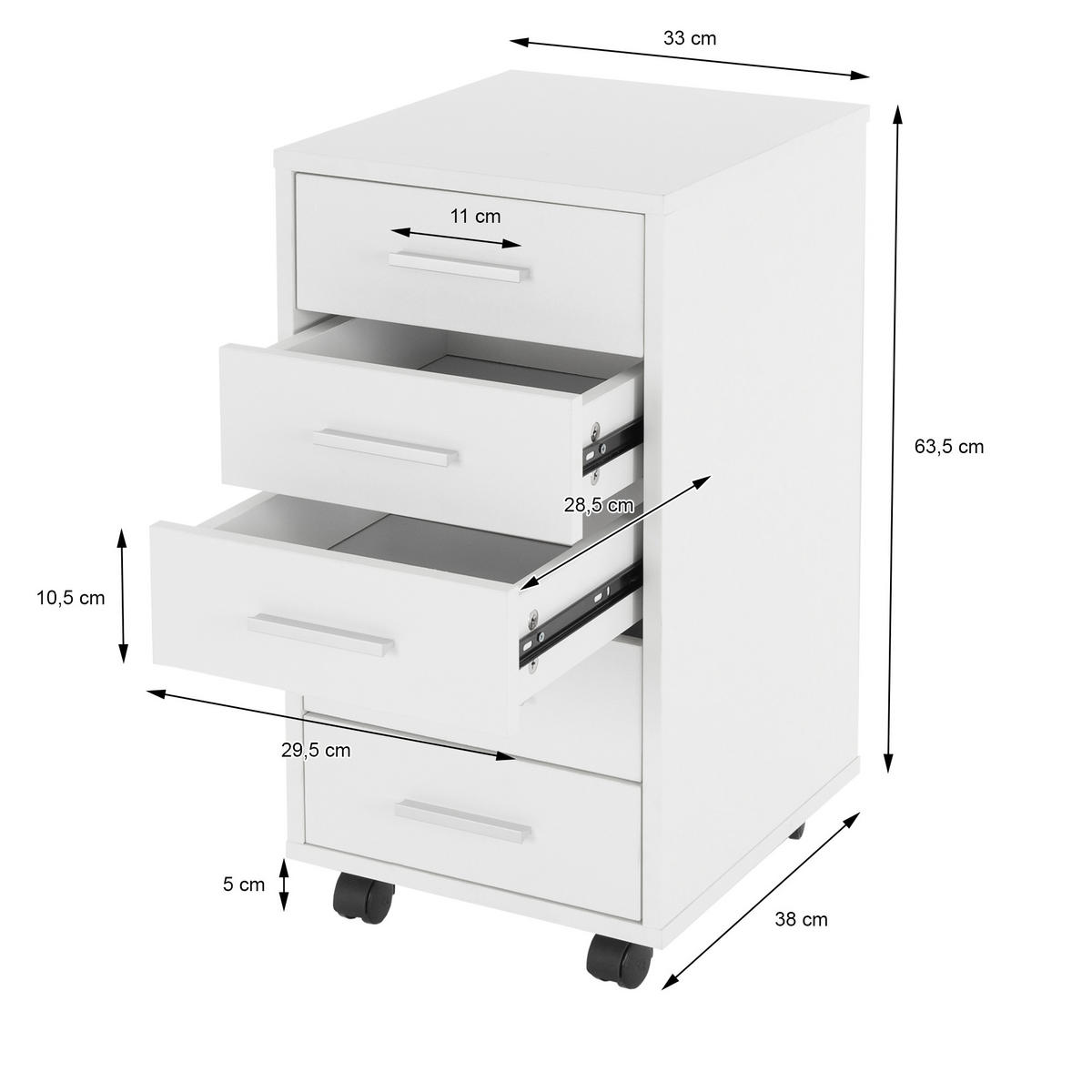 ROLLCONTAINER - Weiß, Holzwerkstoff (38/63.5/33cm) - ML-DESIGN
