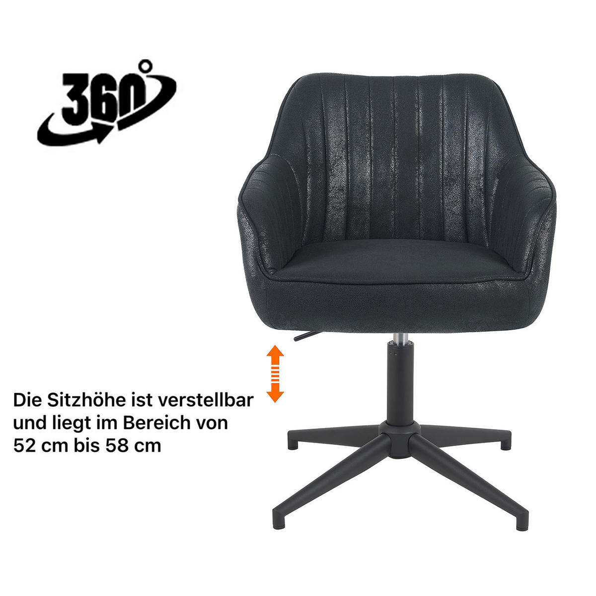BÜROSTUHL Mika-Caro - Schwarz, Textil/Metall (60/79/61cm) - DUBI Möbel