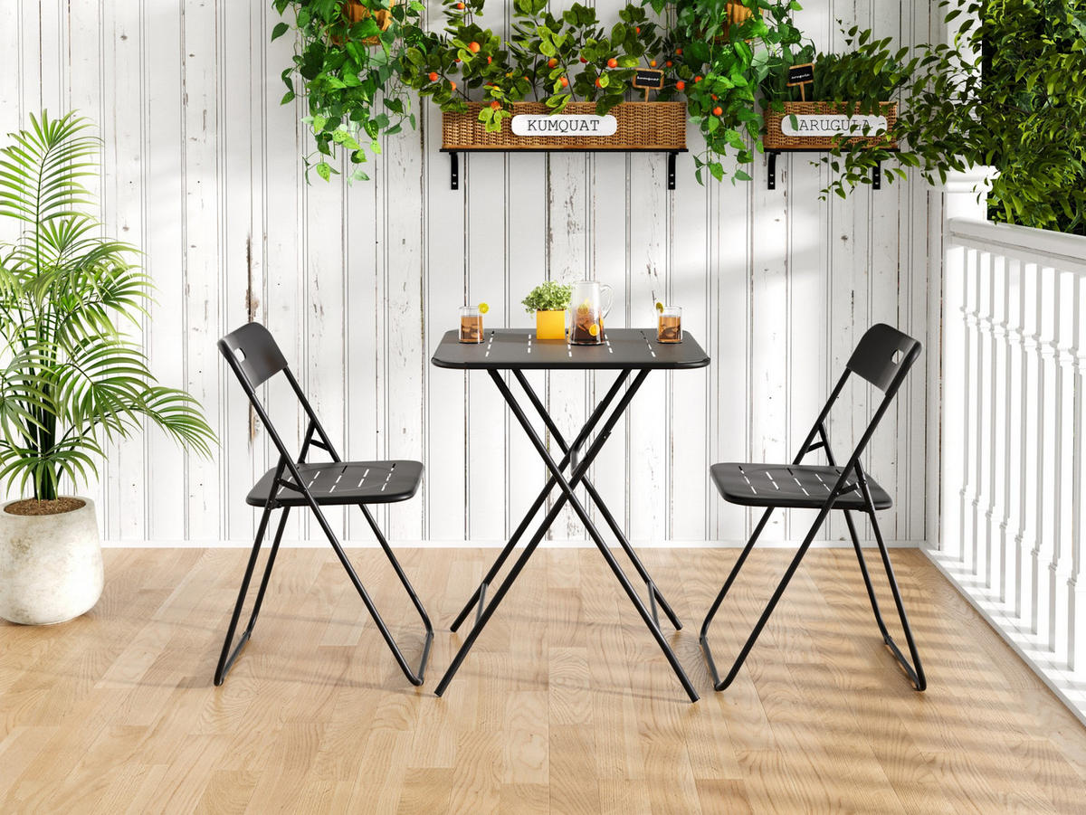 BALKONSET BISTRO SET,klappbar,Metall,für 2 Personen,Schwarz - Schwarz, Metall - LVHOM