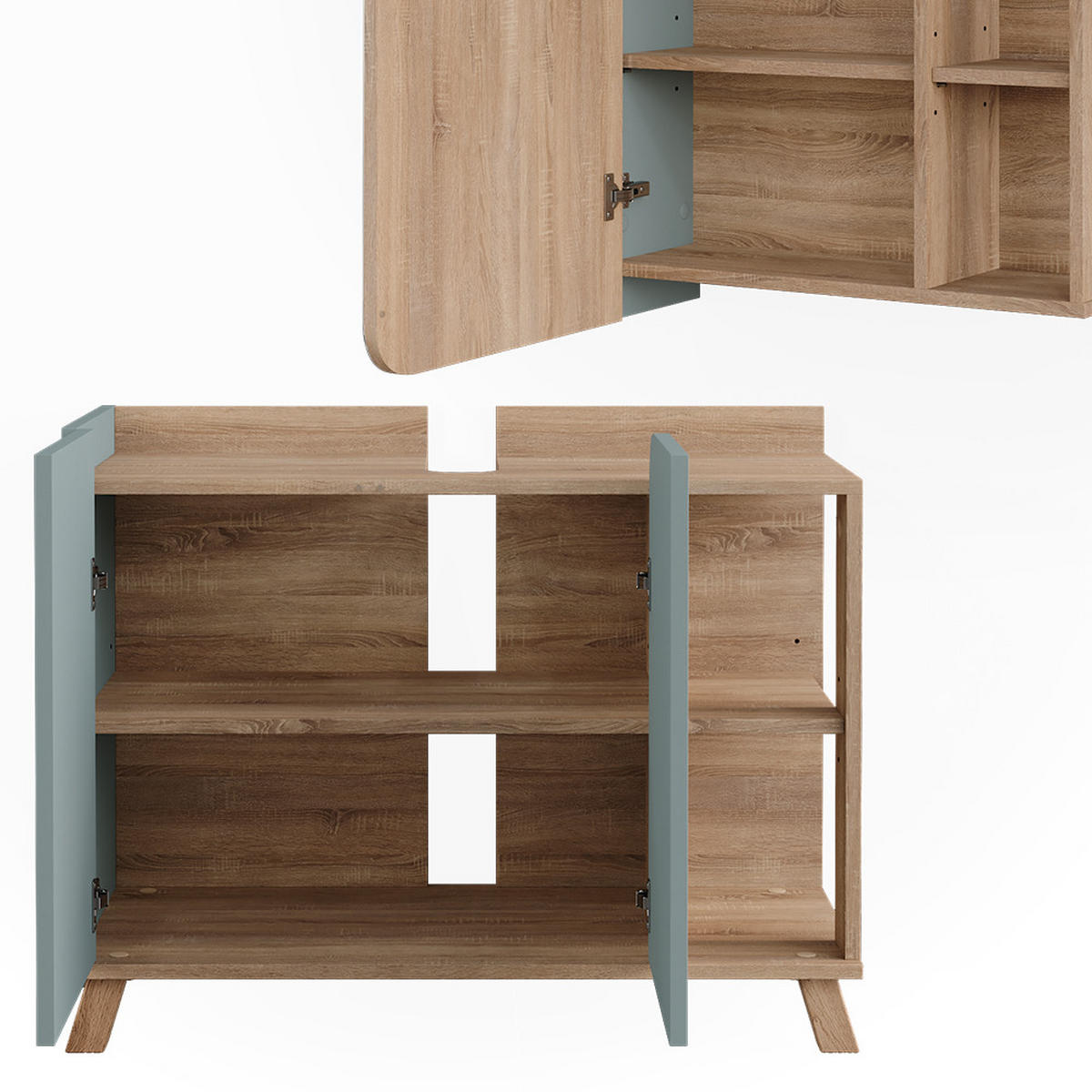 BADMÖBEL-SET Karen Sonoma/Blau 2 Teile - Blau, Holzwerkstoff (80/65/35cm) - Vicco
