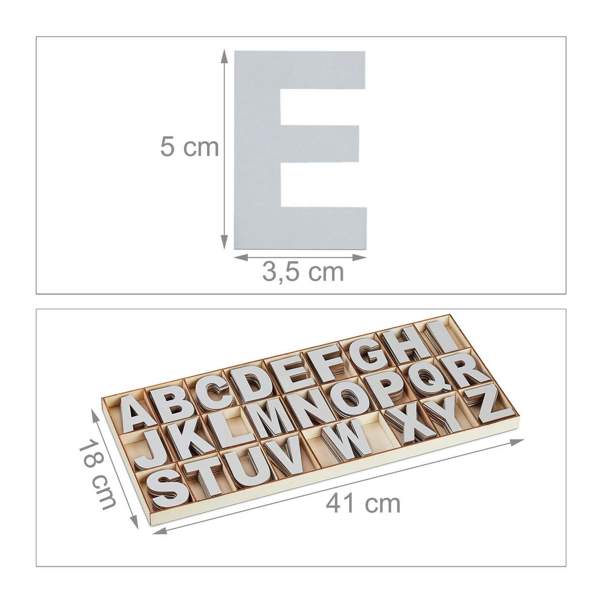 208-TLG.HOLZBUCHSTABEN-SET - Grau, Holz (41/2/18cm) - Relaxdays