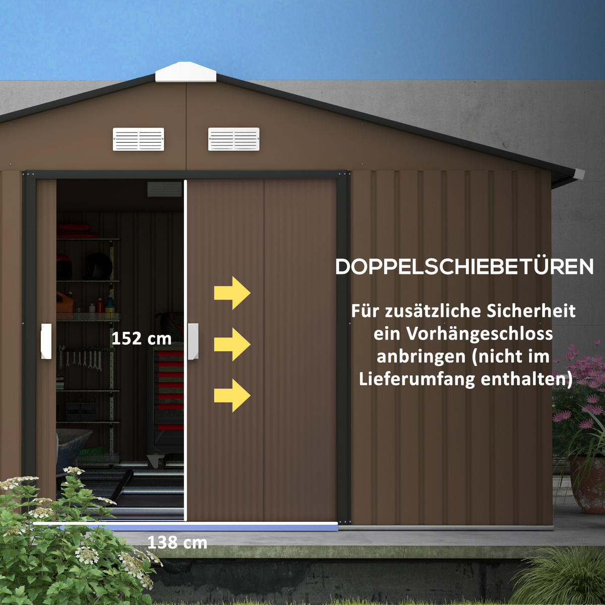 GERÄTEHAUS, Stahl, Braun - Braun, Metall (386/200/340cm) - Outsunny