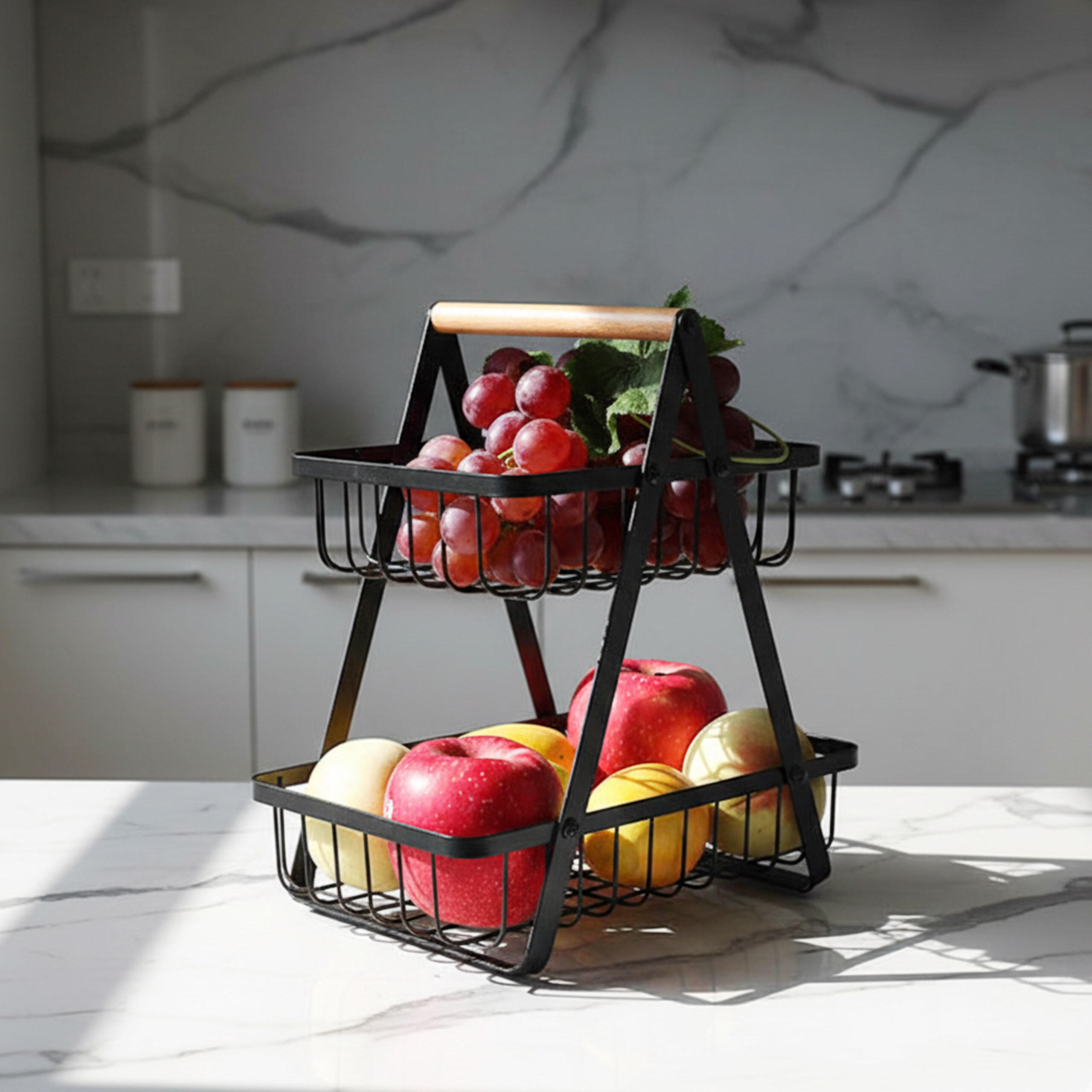 OBST-ETAGERE - Schwarz, Holz/Metall (34cm) - Relaxdays