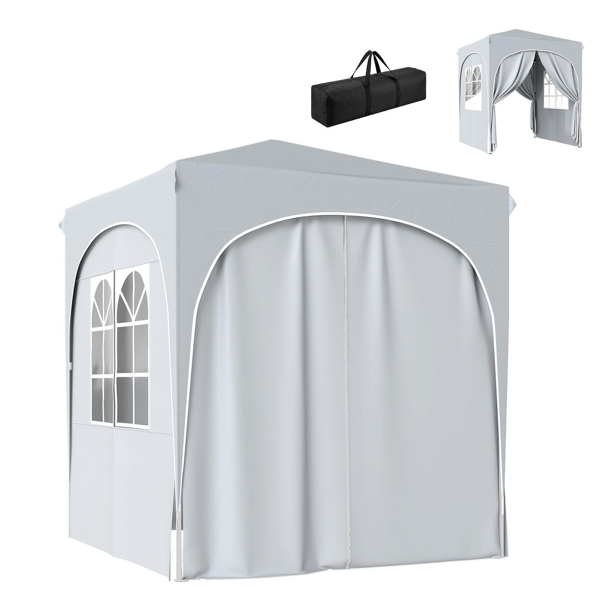 PAVILLON DE-14057 Pop-up 2/2 m, höhenverstellbar, UV50+, 4 Seitenwände Hellgrau - Hellgrau, Metall (203/251/203cm) - ComfortXL