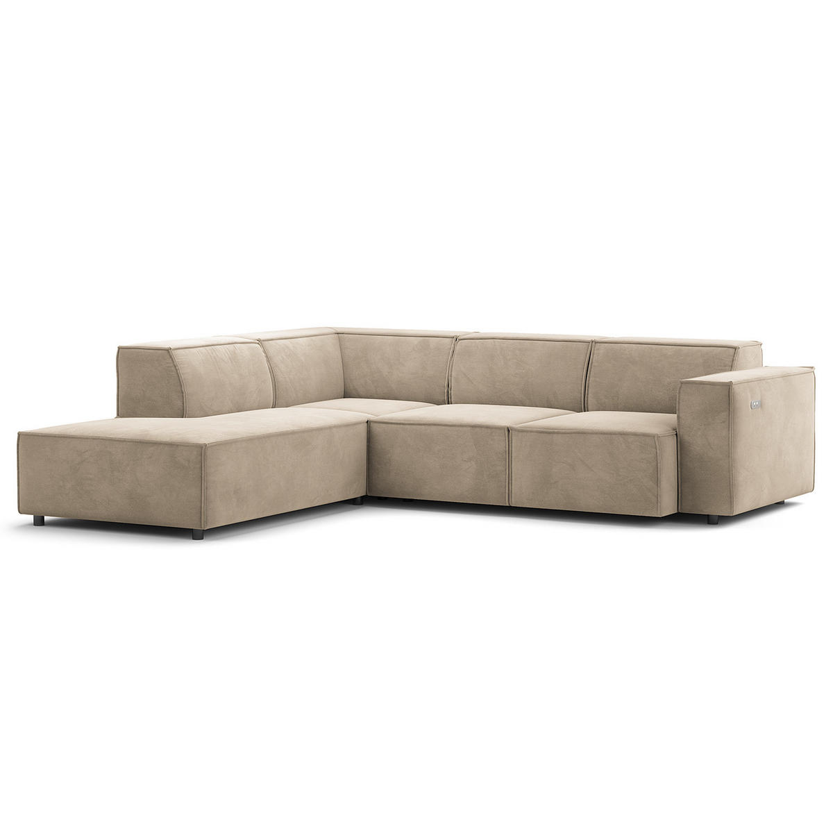 ECKSOFA mit Ottomane - Beige/Schwarz, Kunststoff/Textil (260/234cm) - home24