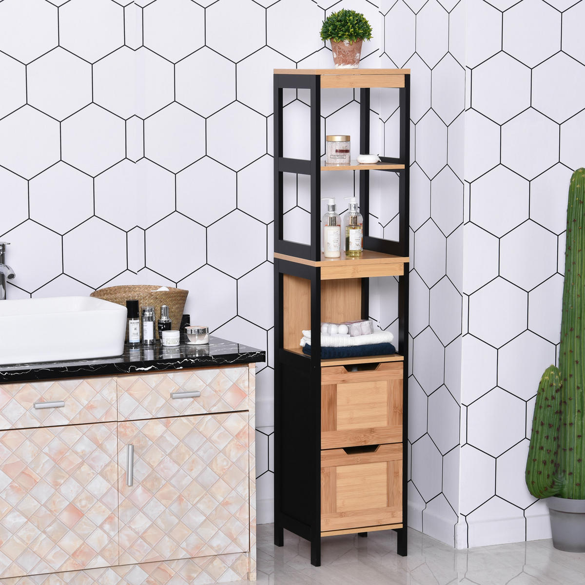 HOCHSCHRANK DE-12337 30/30/144 cm Schwarz - Braun, Holzwerkstoff (30/144/30cm) - ComfortXL