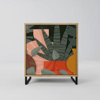 SIDEBOARD TROPICAL COMPOSITION, Eichefarben, 57,5x42x67,5 cm, Schwarze Metall-Rahmenfüße - Eichefarben/Multicolor, Holzwerkstoff/Metall (57.5/67.5/42cm) - SpaceRebels