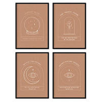 POSTER Set mit 4 Blatt exotisch Kollektion floralen abstrakten warmen Erdtönen A4 Rahmenlos - Klar, Papier (29.7/3cm) - Nacnic