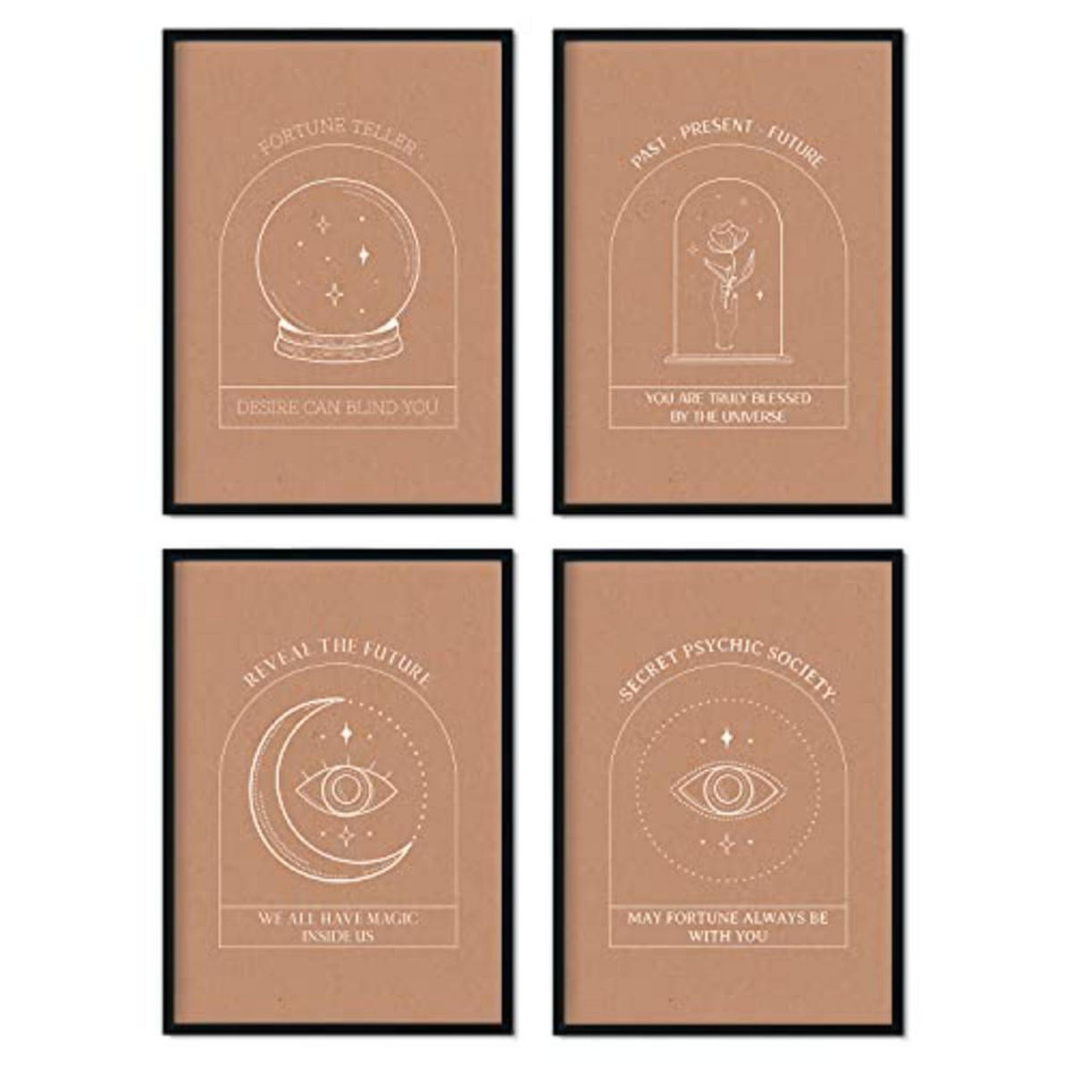 POSTER Set mit 4 Blatt exotisch Kollektion floralen abstrakten warmen Erdtönen A4 Rahmenlos - Klar, Papier (29.7/3cm) - Nacnic