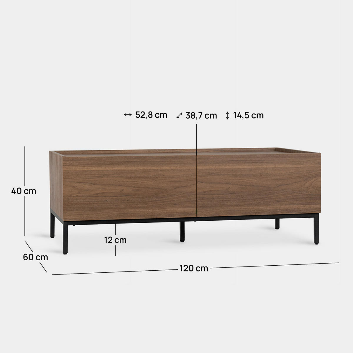 COUCHTISCH FESTER Peyton Walnuss 120 cm x 40 cm - Walnussfarben, Holzwerkstoff (60/120/40cm) - Klast Home