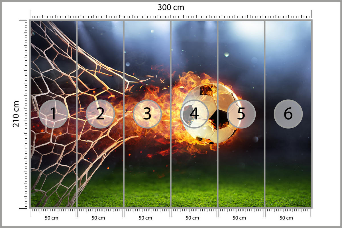 FOTOTAPETE für Jugendzimmer Fußball Flammen Stadion Feuer 300x210 - Multicolor, Papier (300/210cm) - Muralo