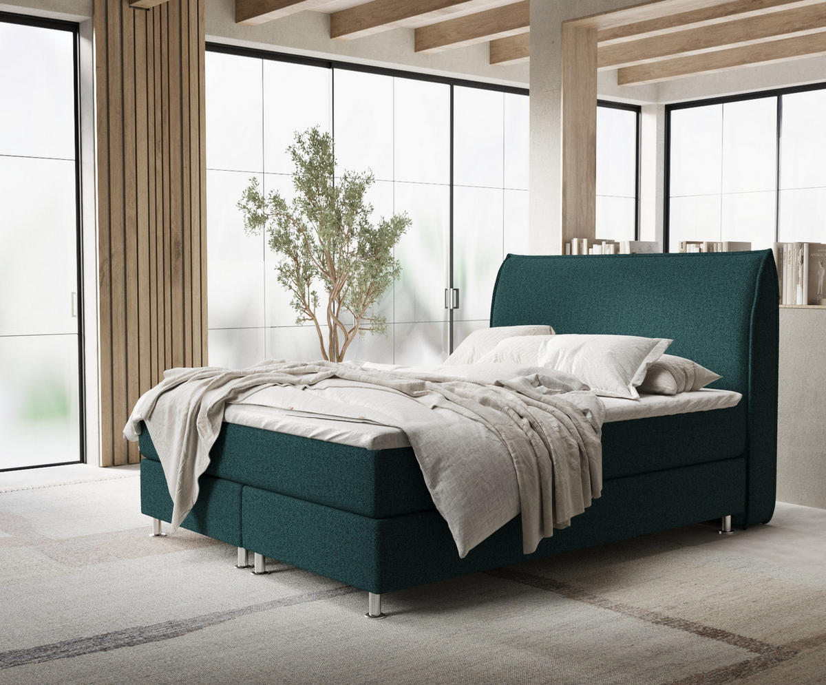 BOXSPRINGBETT Chermin Grün 160/200 cm mit Latex-Topper - Silberfarben/Grün, Holz/Holzwerkstoff (160/200cm) - Maison de Reve