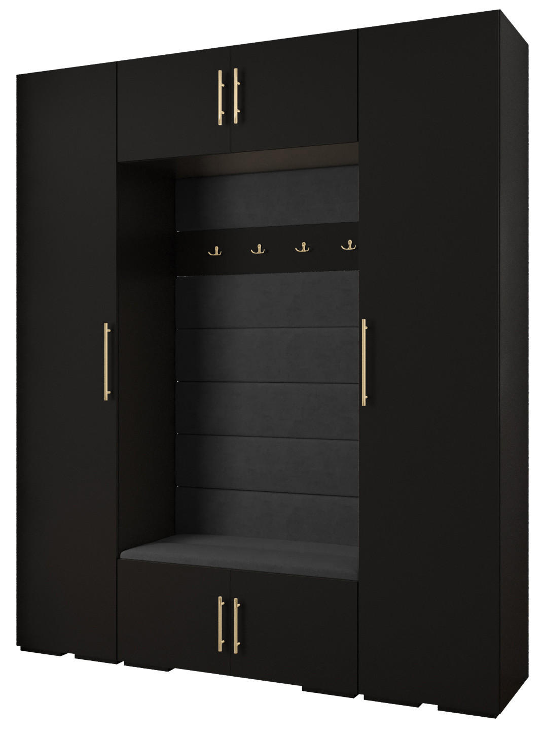 Abiks Möbel Garderoben-Set Schwarz, Schwarz, Gold 200x236.7x47 cm