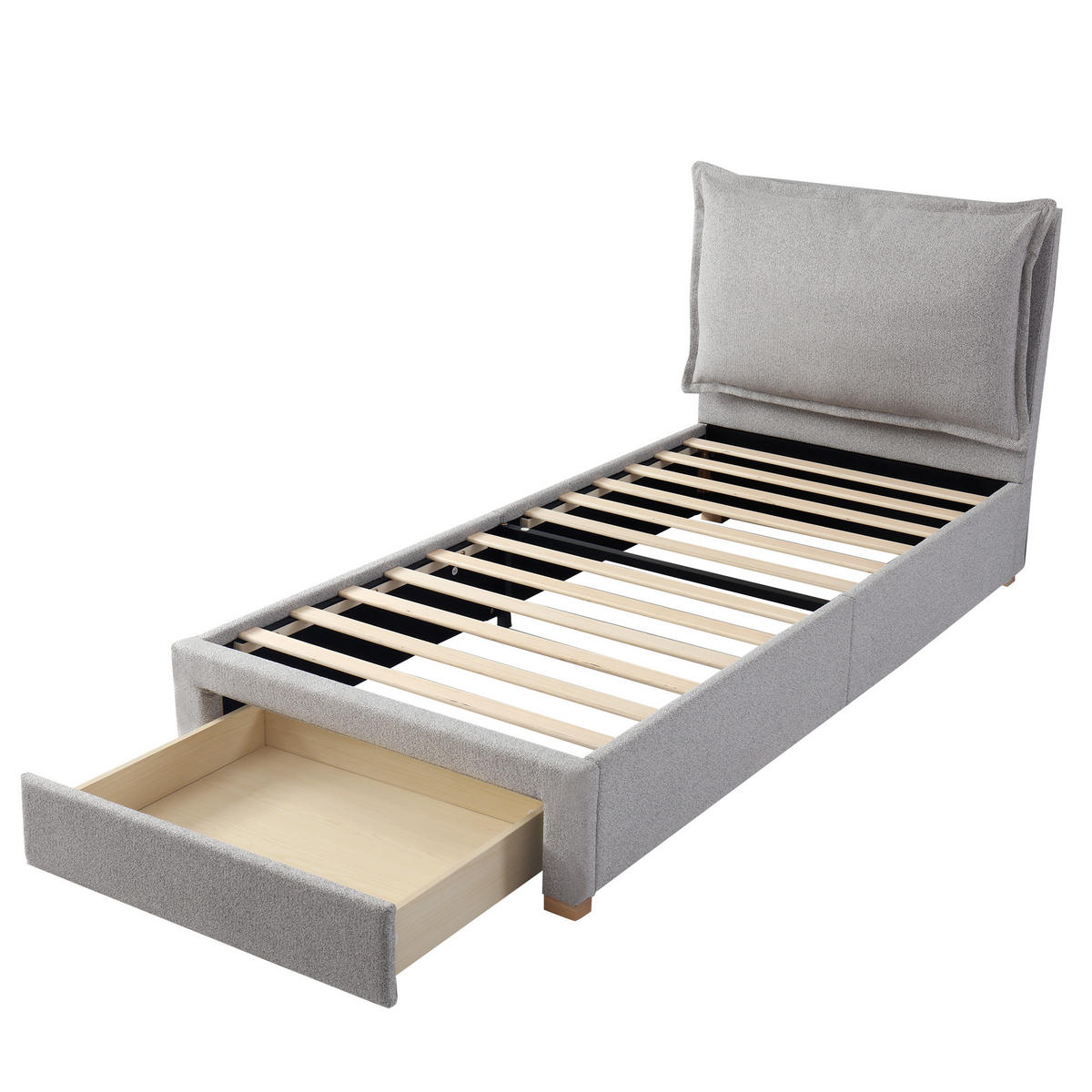 POLSTERBETT aus Chenille 90 x 200 cm in Grau mit Lattenrost & Schublade - Grau, Textil (90/200cm) - Modfu