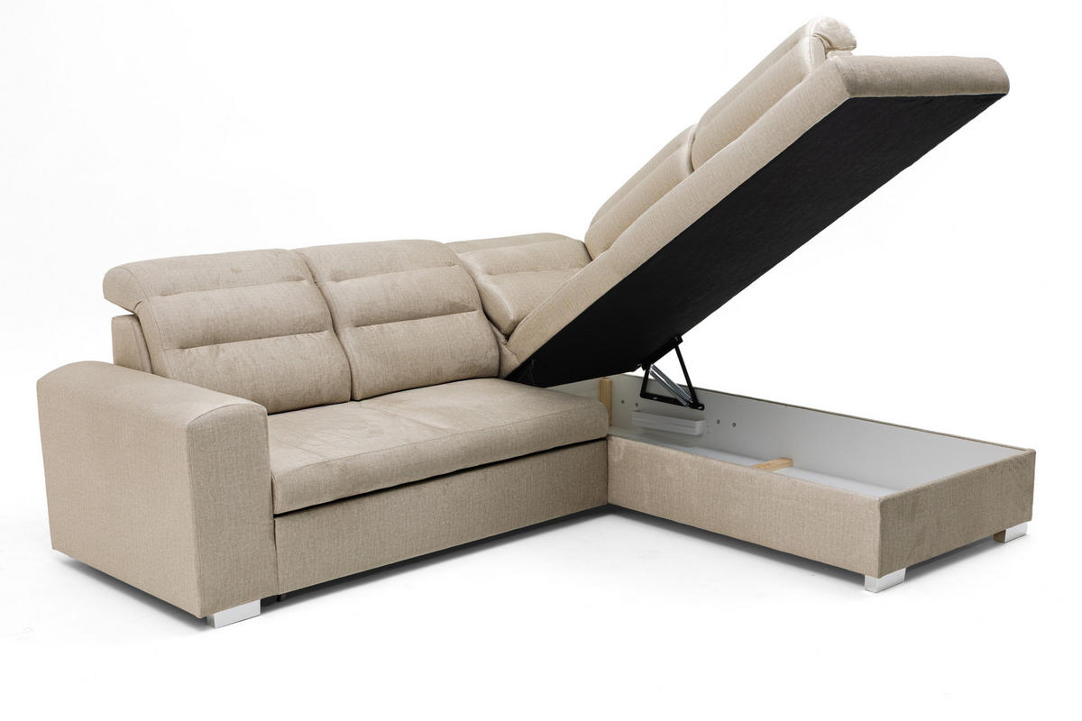 ECKSOFA CLOUD L Rechts mit Schlaffunktion 120x190 Velours Beige - Chromfarben/Beige, Holz/Kunststoff (260/202cm) - Muffo