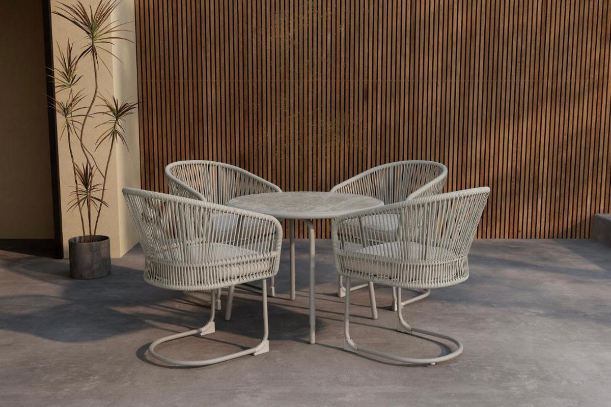 GARTENSET, Tilos, Tisch Hellgrau, Stahl, 90 x 90 x 71 cm, 5-teilig - Hellgrau, Metall - ebuy24