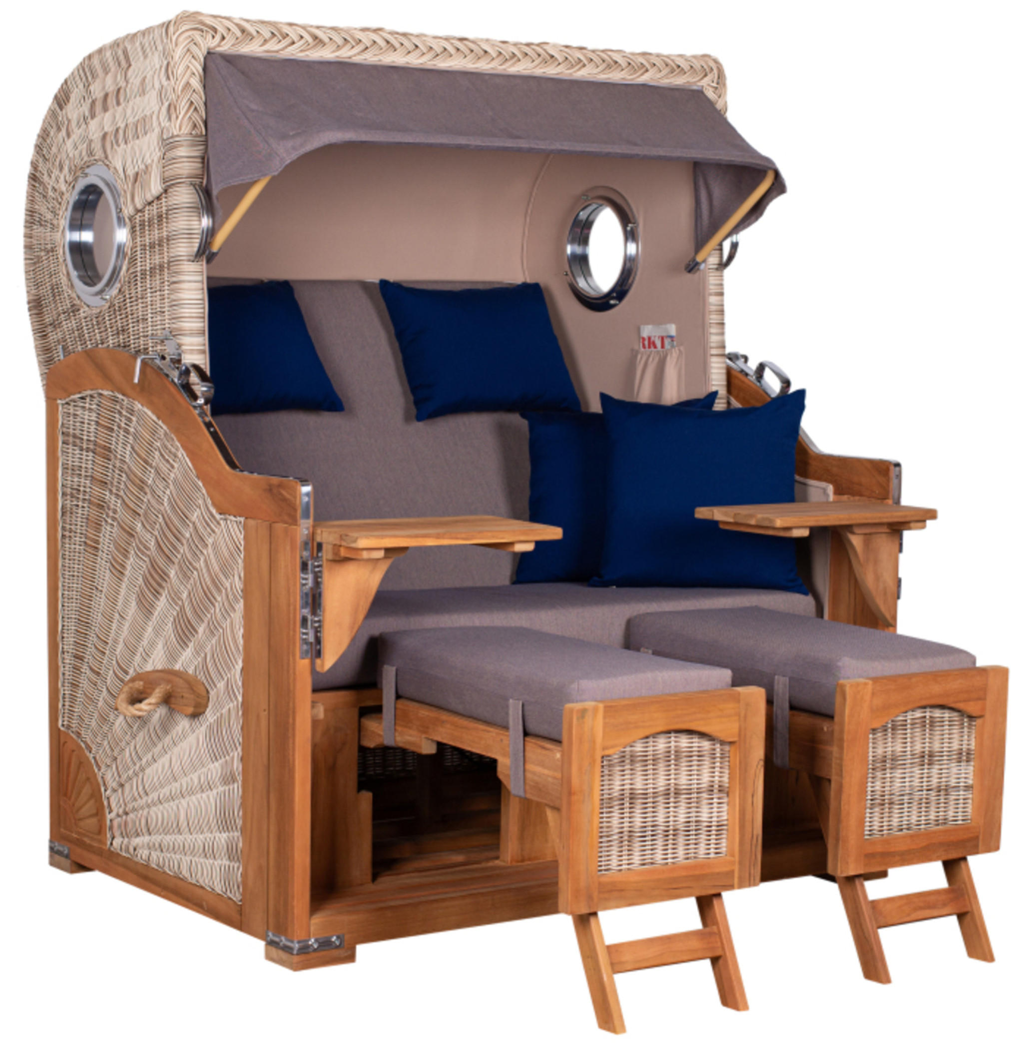 STRANDKORB XXL Düne Grande Teak PE Shell - Braun/Grau, Metall (142/170/95cm) - Mr. Deko