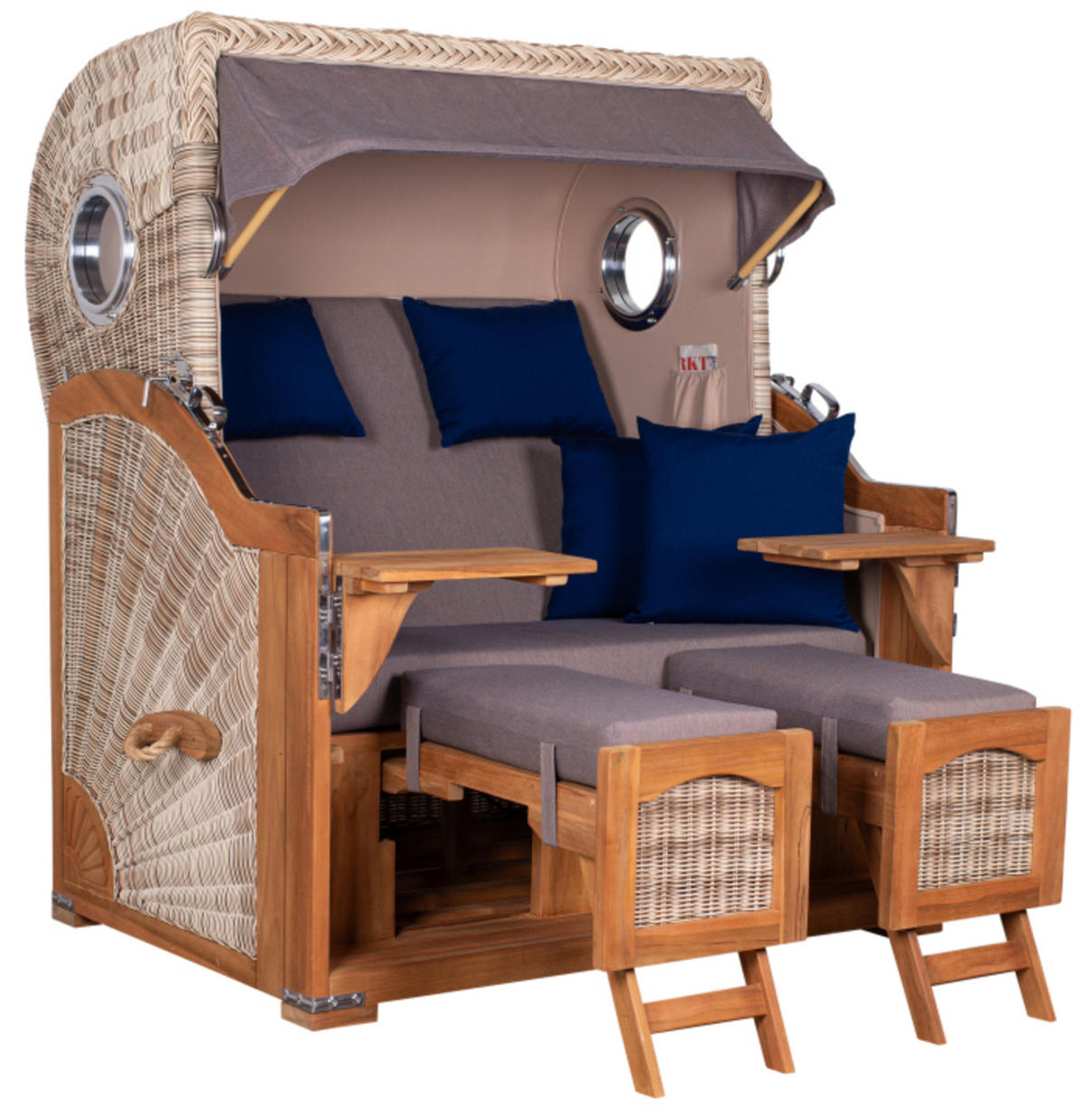 STRANDKORB XXL Düne Grande Teak PE Shell - Braun/Grau, Metall (142/170/95cm) - Mr. Deko