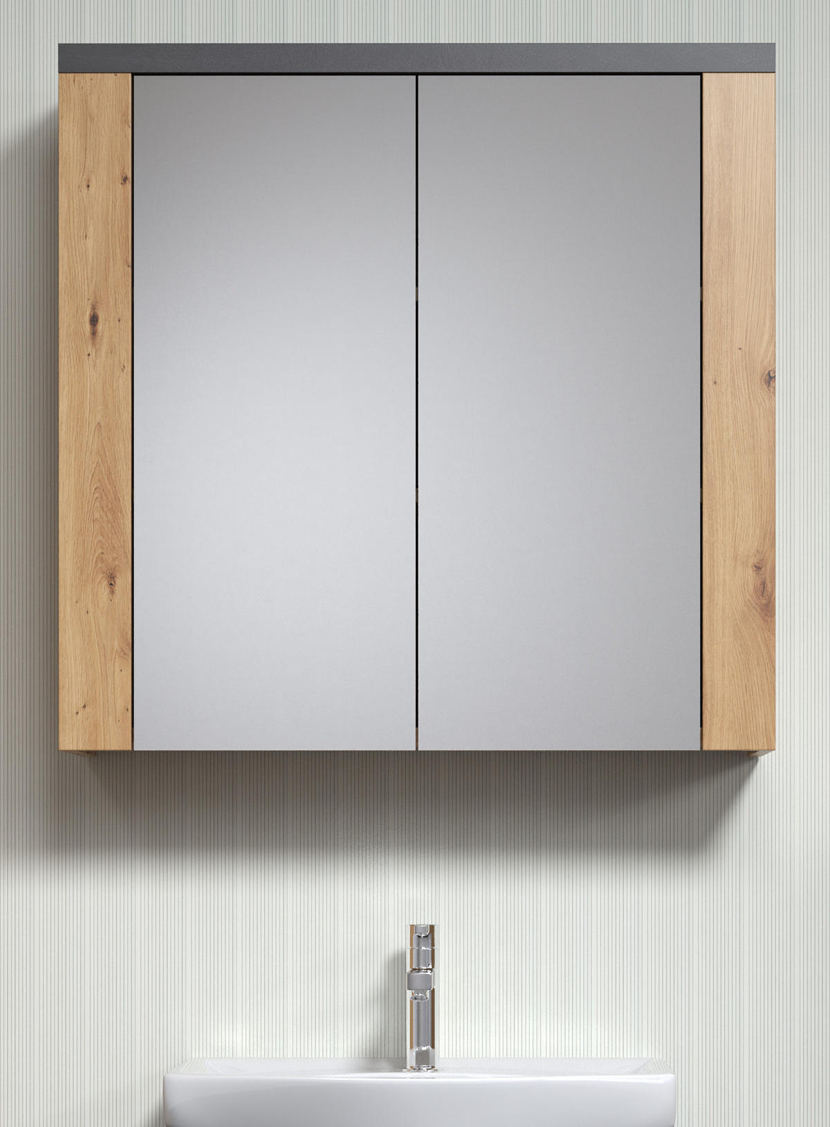 SPIEGELSCHRANK Eiche Artisan, grau 79 x 78 cm, Badschrank 2-türig - Eiche Artisan/Grau, Glas/Holzwerkstoff (78/78/20cm) - Top.Furn