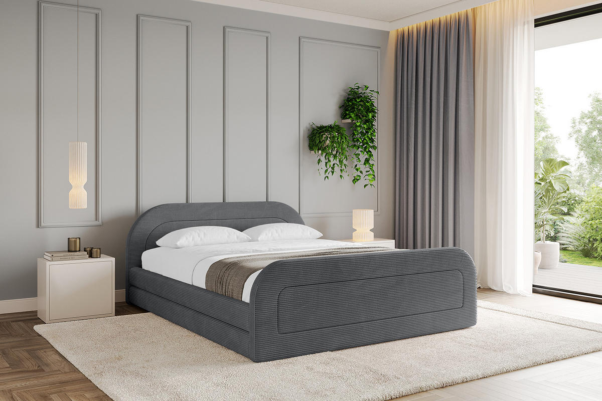 POLSTERBETT mit Bettkasten, Fußteil und Lattenrost, Boxbett mit Matratze H3/H4 - LERIS-v1-Z 180x200 Dunkelgrau - Anthrazit, Holzwerkstoff/Textil (180/200cm) - ALTDECOR