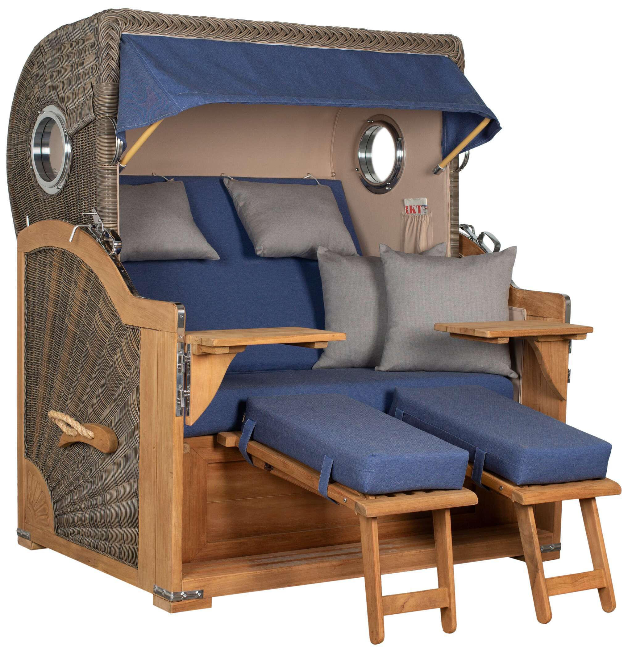 STRANDKORB Baltikum Teak 2,5 Sitzer - Blau/Braun, Holz/Metall (142/170/95cm) - Mr. Deko