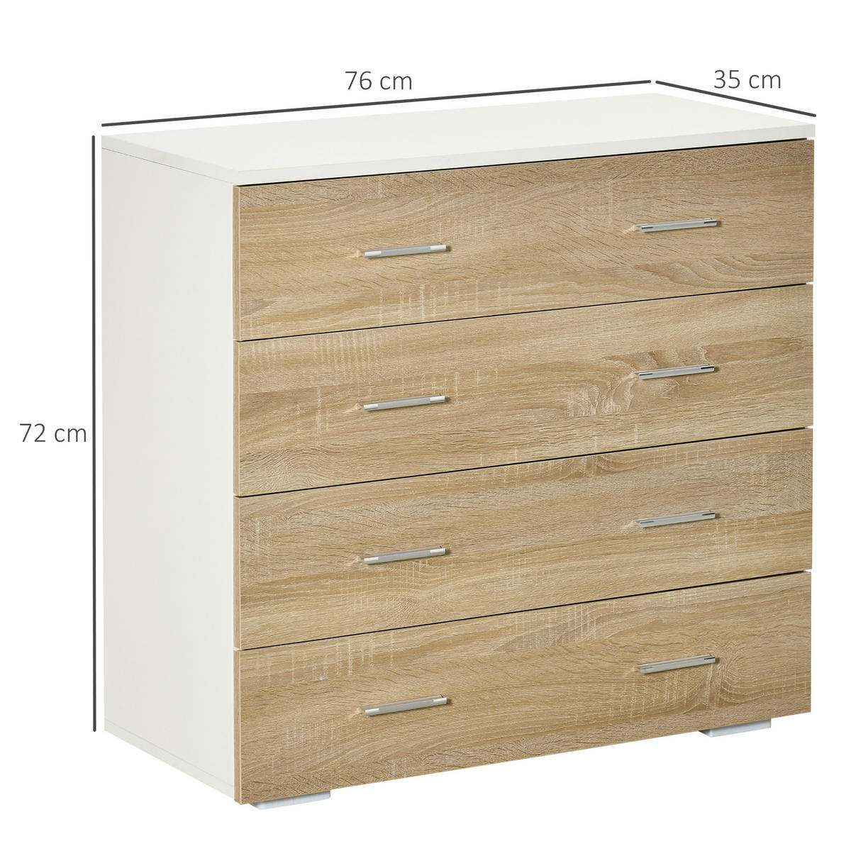 KOMOODE DE-12780 4 Schubladen, zeitgenössisch Eiche hell - Eichefarben, Holzwerkstoff (76/72/35cm) - ComfortXL