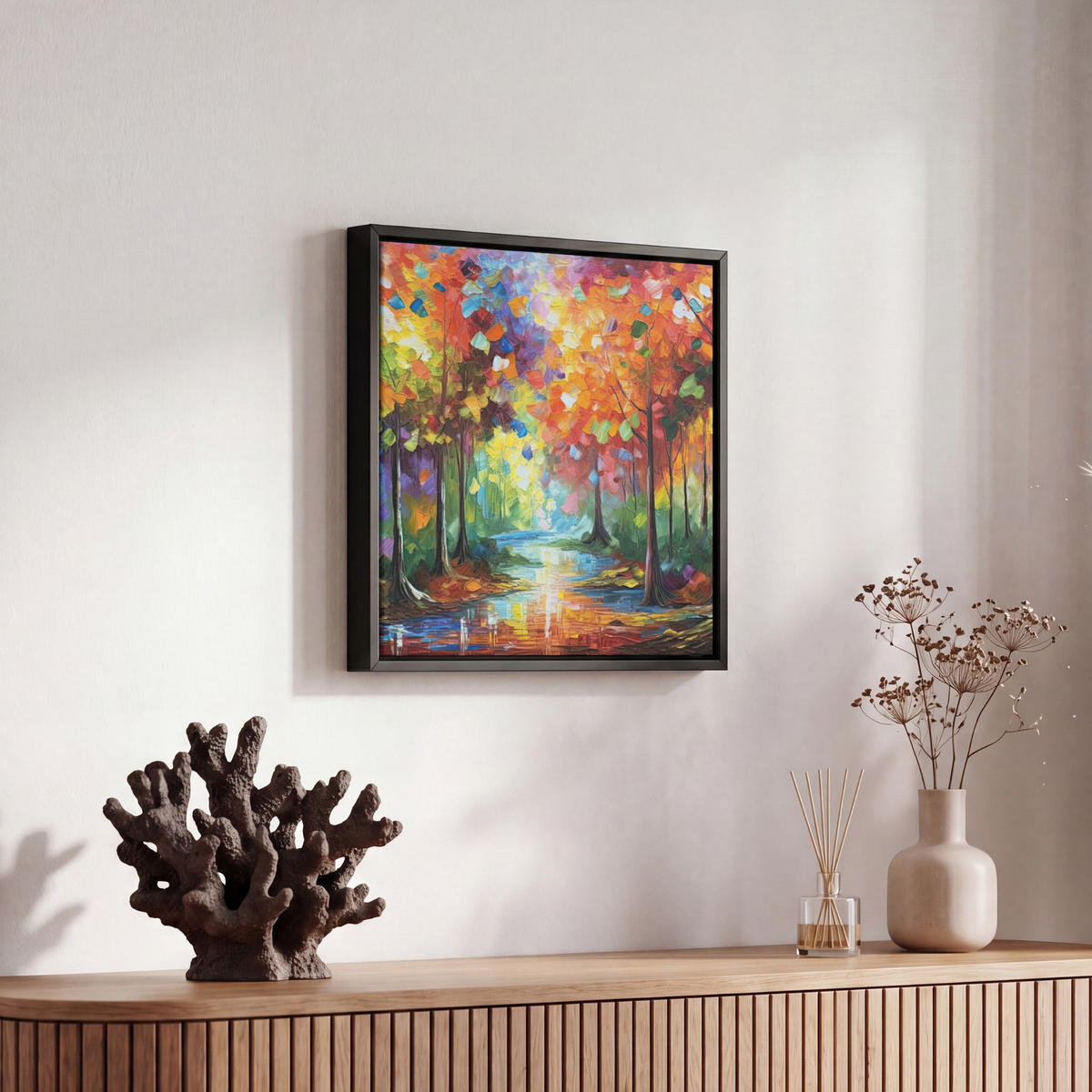 LEINWAND Bilder mit Rahmen - Landschaft - Wald - Farben - Natur - 20x20 - Multicolor, Textil (20/20cm) - MuchoWow