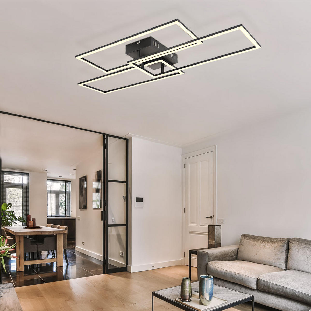 LED DECKENLEUCHTE Schwarz Weiß Fernbedienung - Schwarz, Metall (90/40/8.7cm) - Globo Lighting