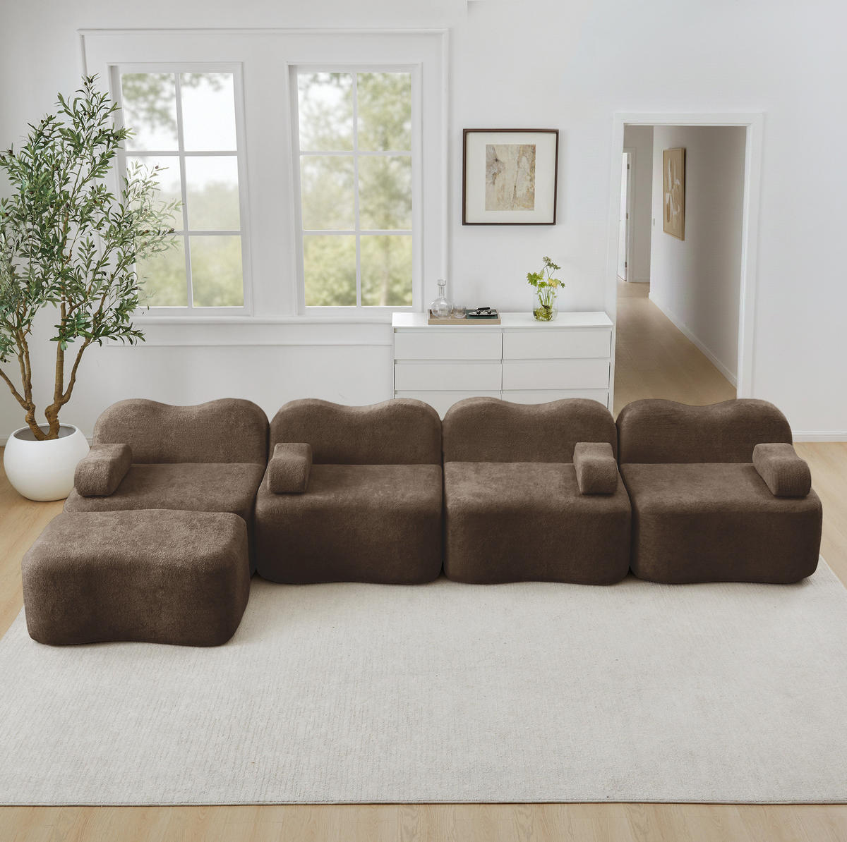 MODULSOFA Ecksofa Samt Braun 2-4-Sitzer - Braun, Textil (167/384cm) - Meubliv