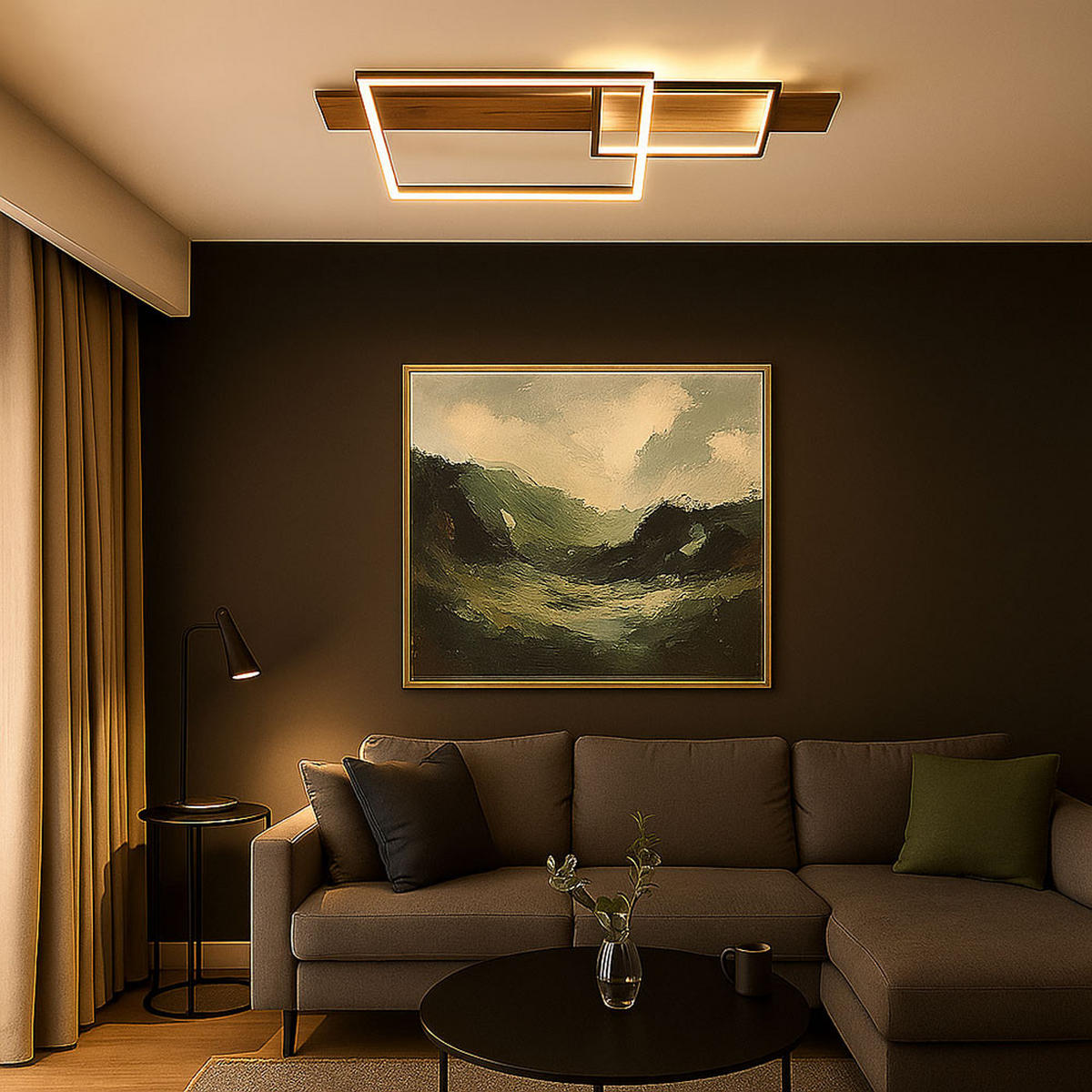 LED DECKENLEUCHTE Metall Holzoptik Braun matt - Braun, Metall (75/40/10cm) - Globo Lighting