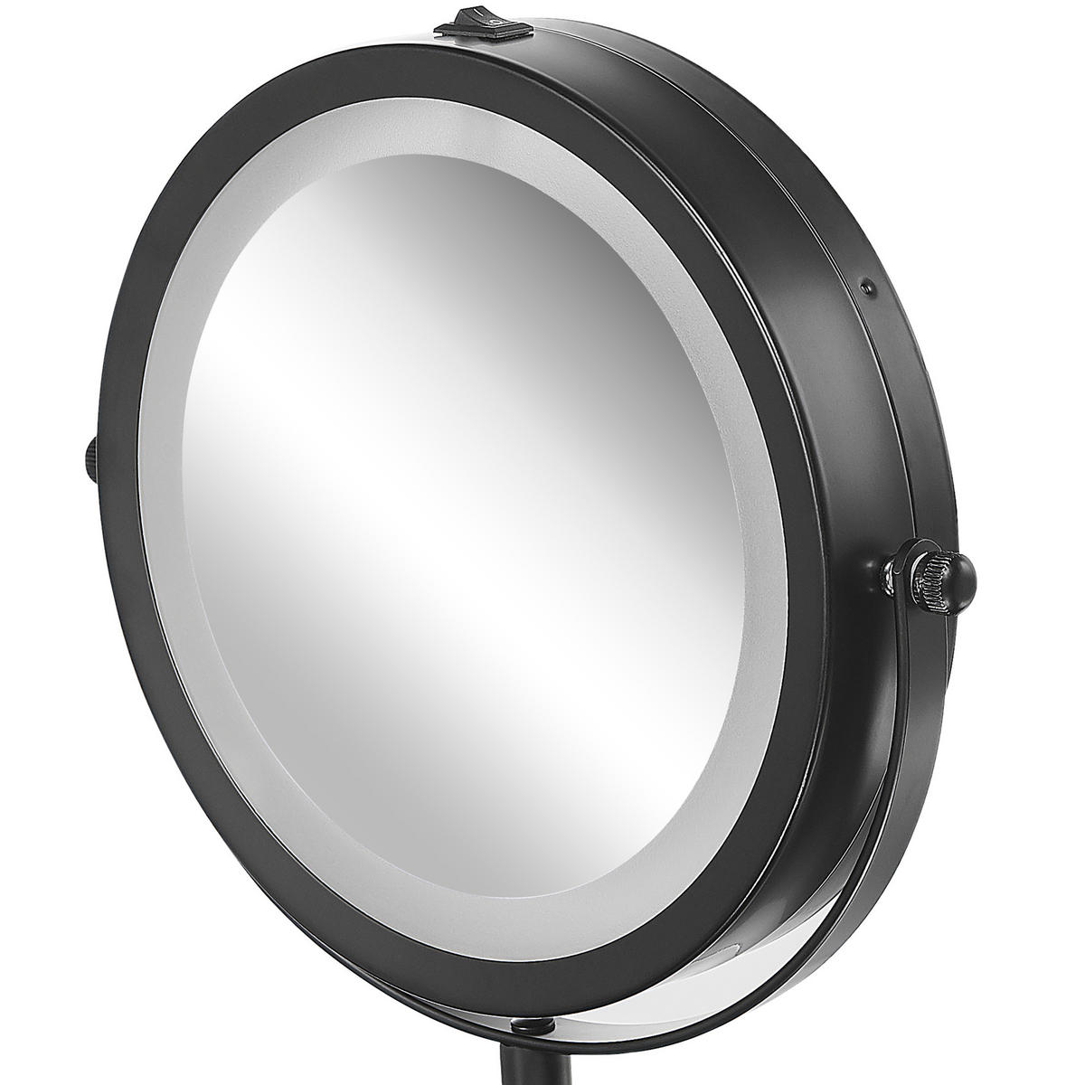KOSMETIKSPIEGEL schwarz mit LED-Beleuchtung 17 cm Tuchan - Schwarz, Metall (17/33/12cm) - Beliani