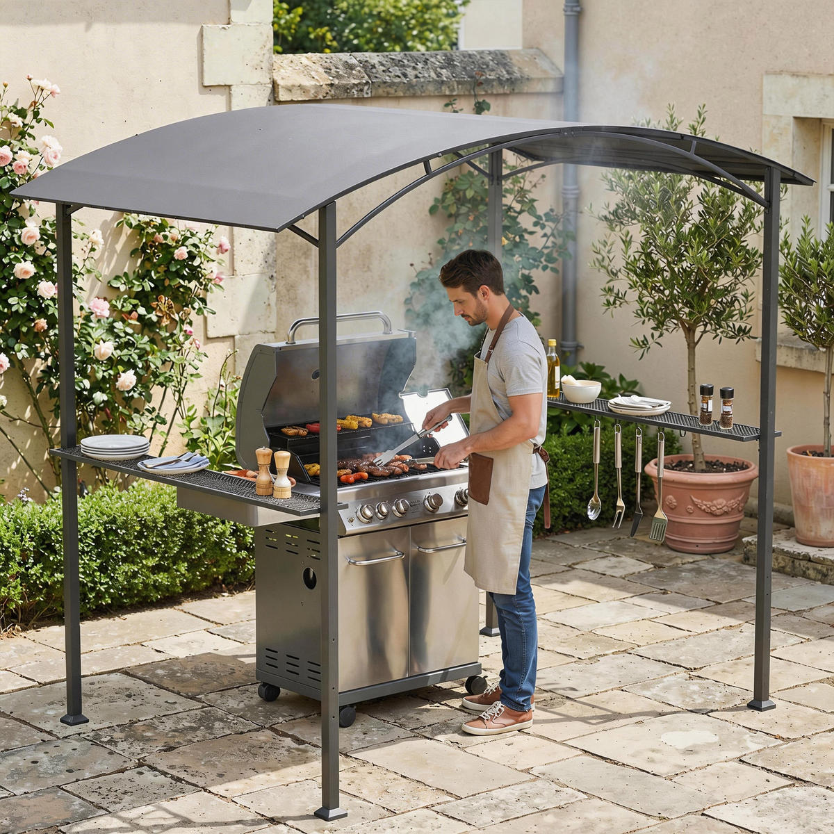 PAVILLON Grau 1 Stück - Grau, Metall (152/218/245cm) - GiPP