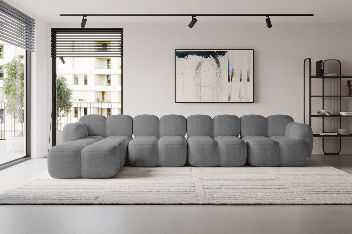 ECKSOFA modulares Sofa Links Miko-L3 390x205x75 Grau Velours - Schwarz/Grau, Holzwerkstoff/Kunststoff (390/205cm) - ALTDECOR