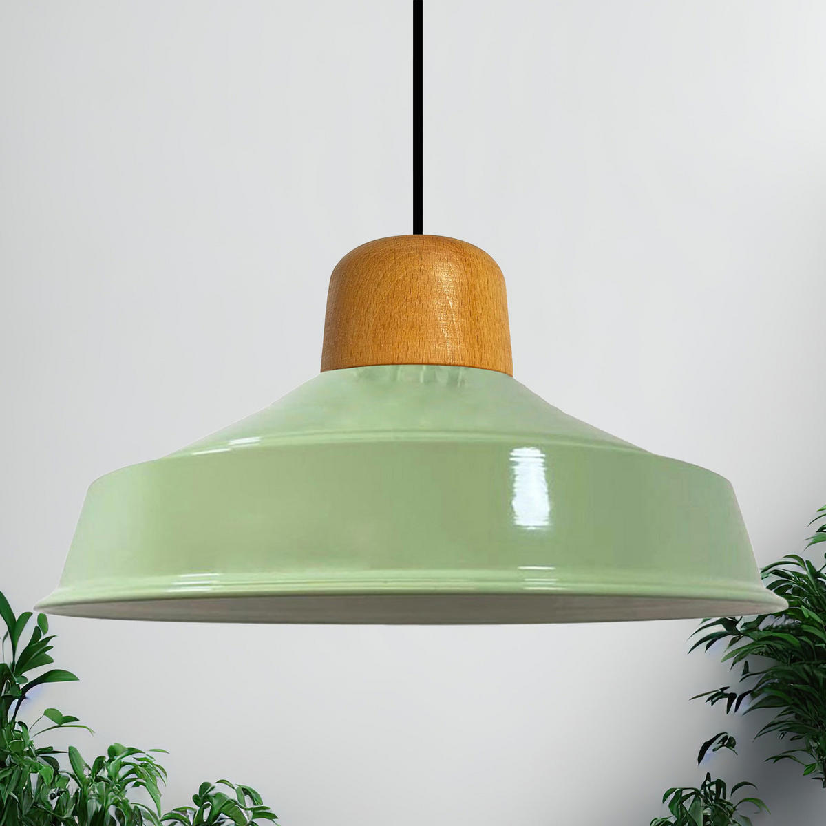 PENDELLEUCHTE Asletl 40/20 cm - Mintgrün, Holz/Metall (40/20cm) - Bamyum
